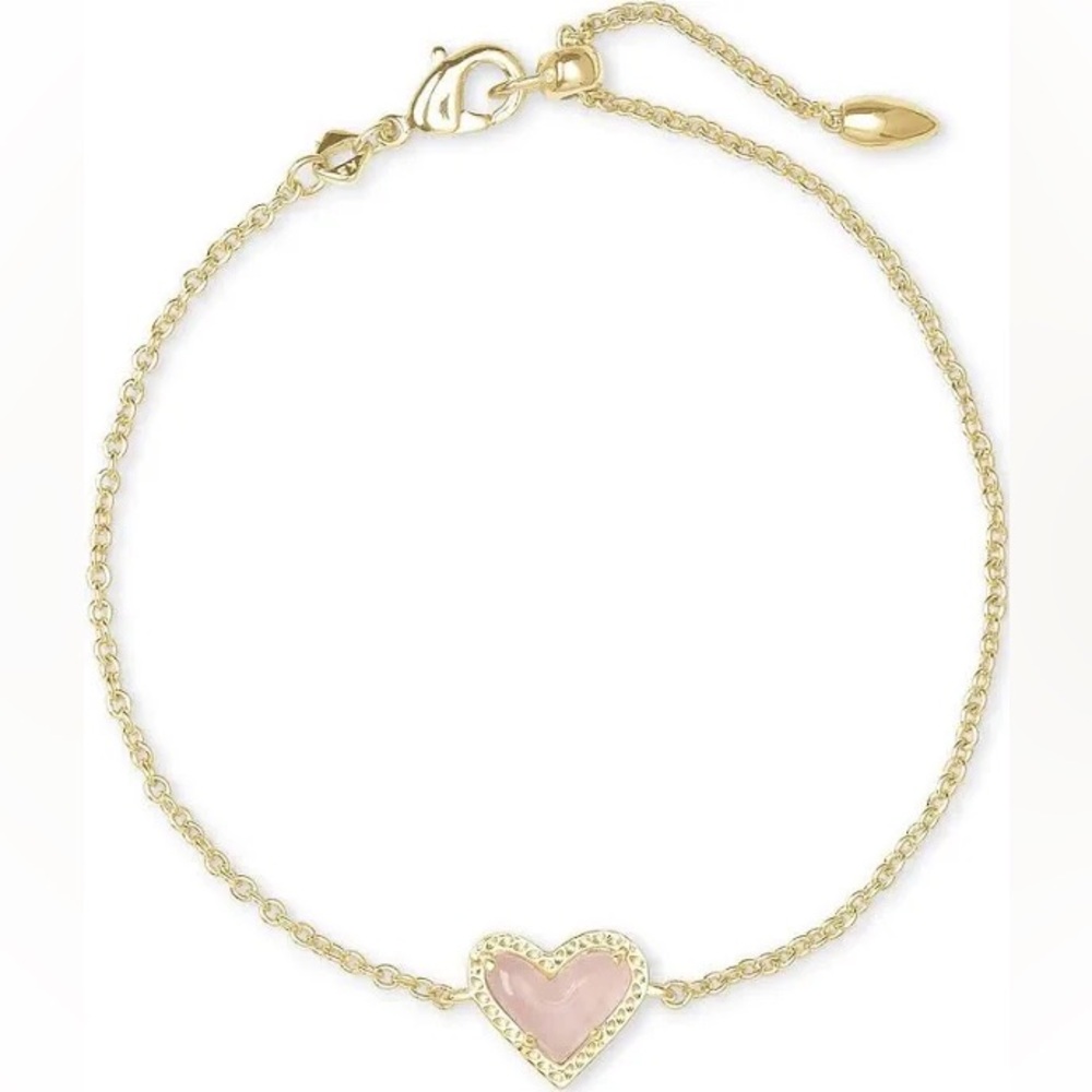 Kendra Scott Ari Heart Gold Chain Bracelet, Pink Rose Quartz, Adjustable